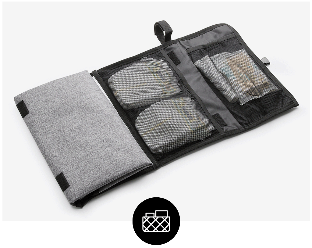 Es un pequeño neceser que se despliega