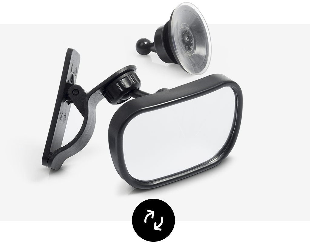 El espejo de vigilancia Babypack se fija con pinza o con ventosa